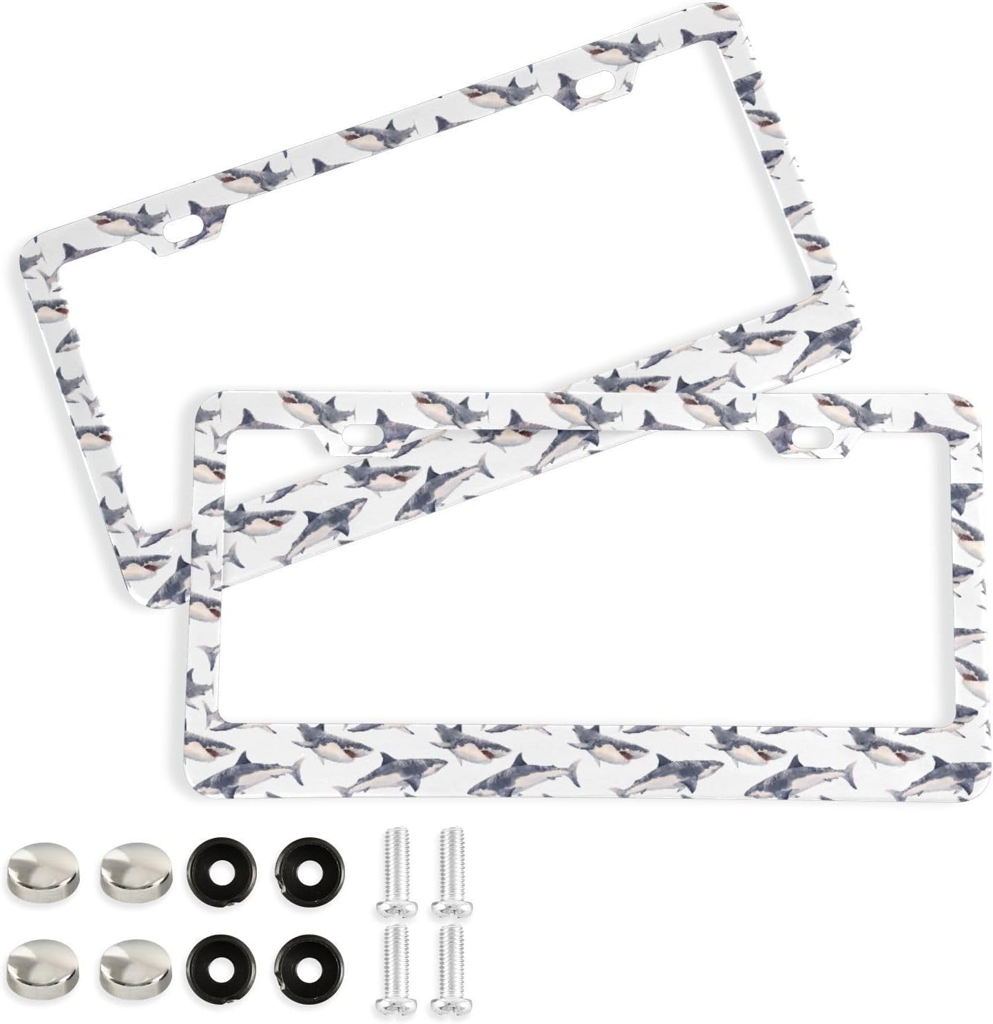 Hotbar Watercolor Sharks License Plate Frame, Decorative Aluminum Car