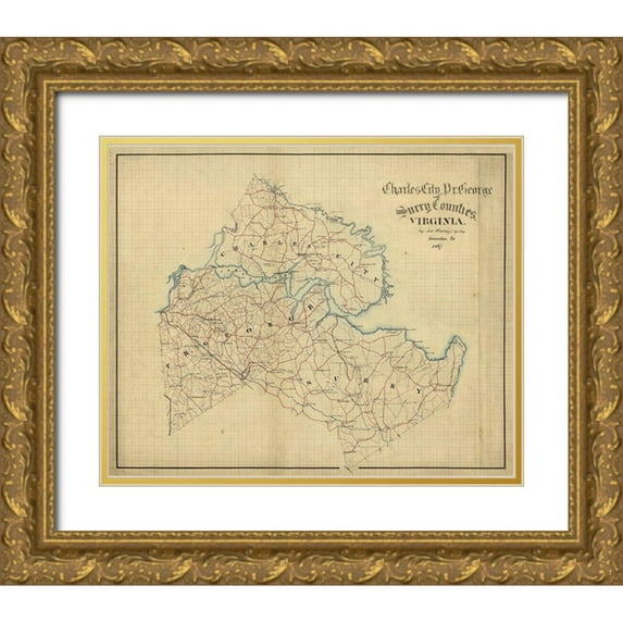Hotchkifs 31x26 Gold Ornate Wood Framed with Double Matting Museum Art Print Titled - Surry County Virginia - Hotchkifs 1867