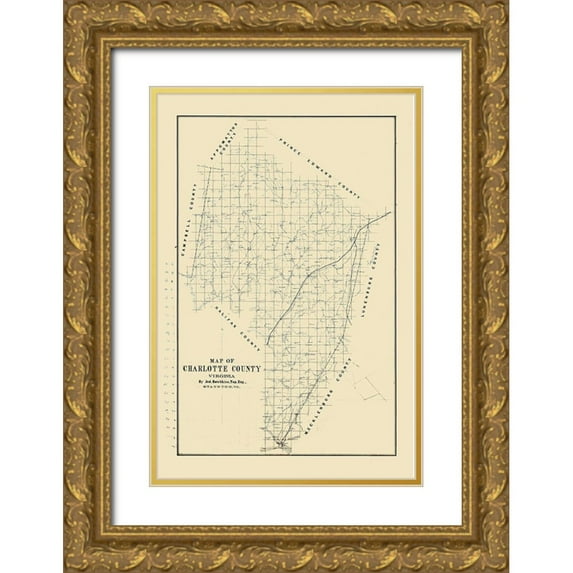 Hotchkiss 11x14 Gold Ornate Wood Framed with Double Matting Museum Art Print Titled - Charlotte County Virginia - Hotchkiss 1860