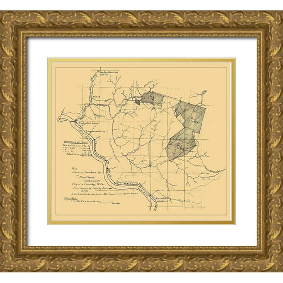 Hotchkiss 13x12 Gold Ornate Wood Framed with Double Matting Museum Art Print Titled - Middleton Coal Lands Fayette County West VA