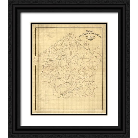 Hotchkiss 26x31 Black Ornate Wood Framed with Double Matting Museum Art Print Titled - Sussex County Virginia - Hotchkiss 1867