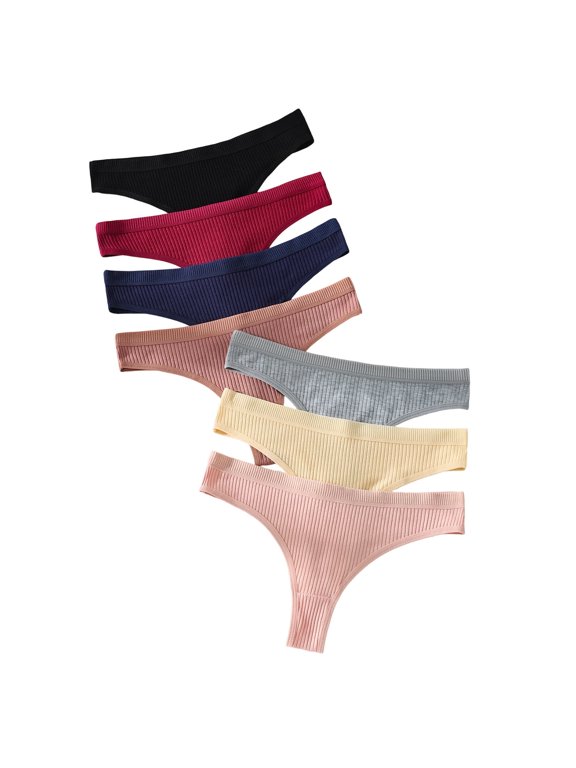 fashion solid color black women's thong, low waist exposed navel underwear for women, sexy seamless versatile underwear 7-pcs