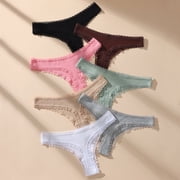 Hotcom solid color black lace womens thong, low waist exposed navel underwear for women, sexy and seamless versatile underwear 7pcs
