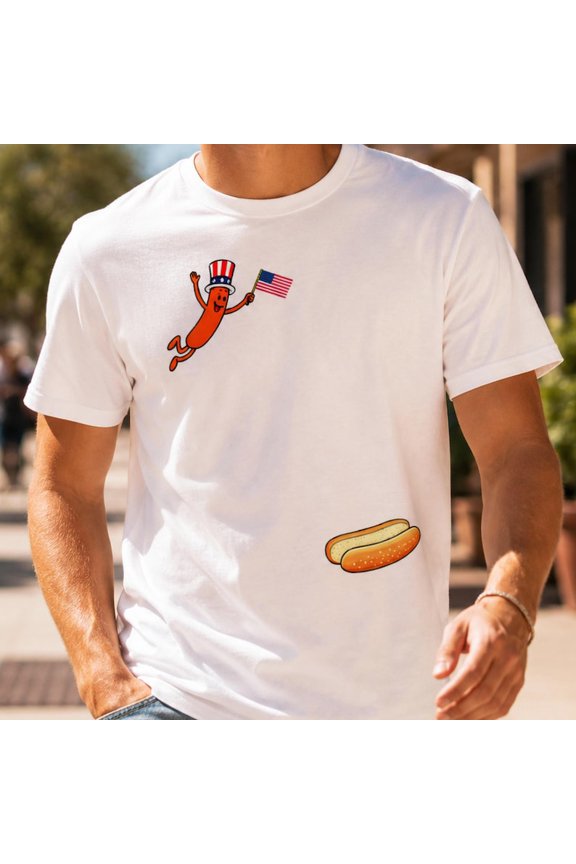 Hotdog Freedom Dive Funny Uncle Sam Hot Dog Jumping Into Bun T-Shirt, Funny Hot Dog Jumping Into Bun, 4th of July Hot Dog, Patriotic BBQ