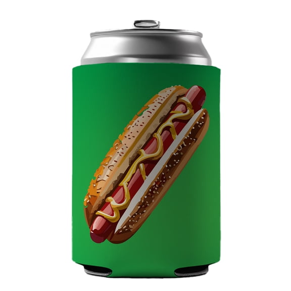 Hotdog Hot Dog Bun Mustard Drink Beer Soda Insulated Sleeve Holder Can Cooler Hugger