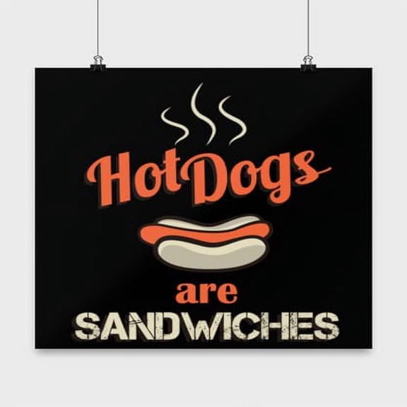 Hotdogs Are Sandwiches Poster - Fun Debate Wall Art - 13x13in Black Print