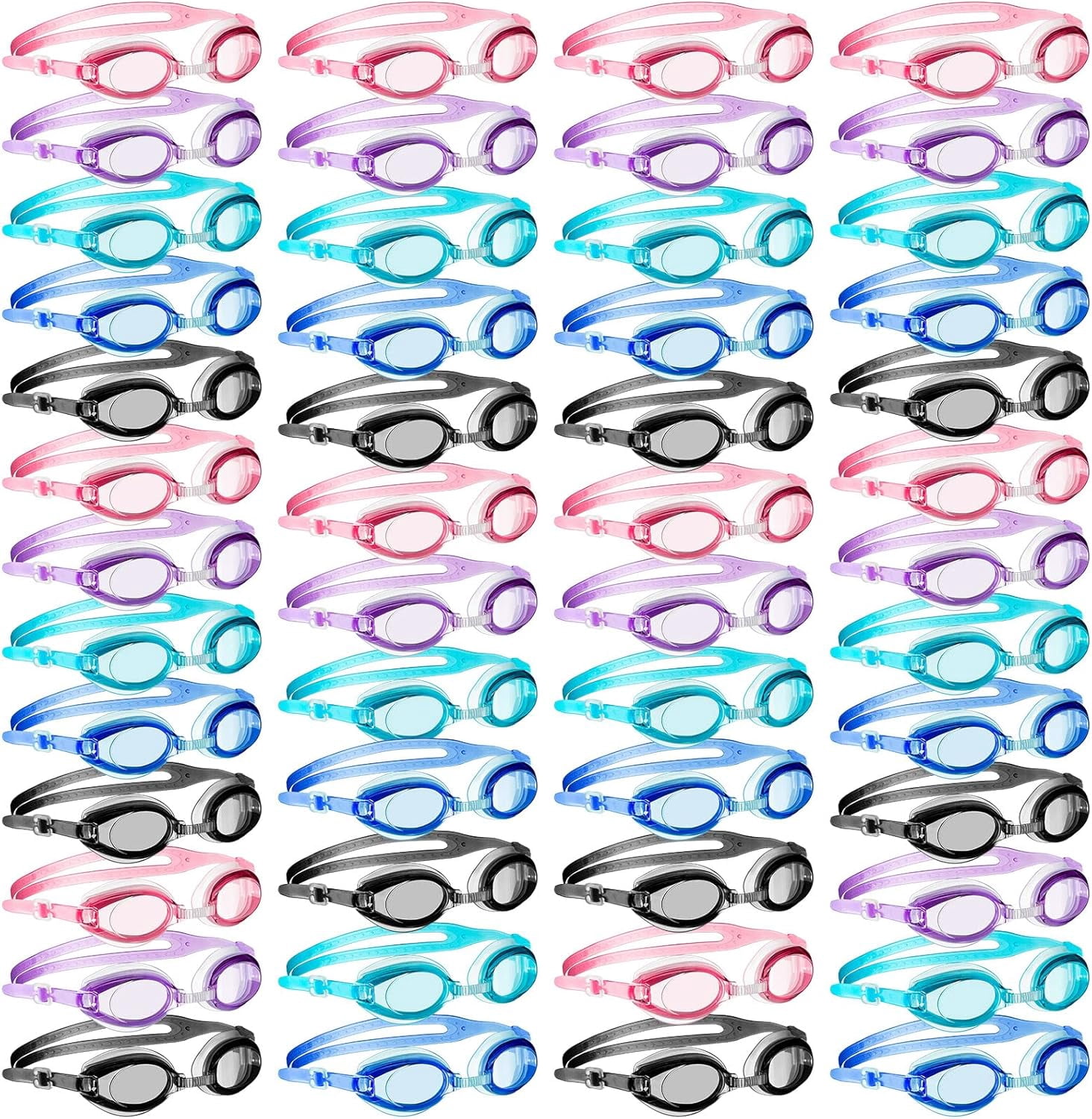Macarrie 60 Pack Swim Goggles Bulk - No Leaking Swimming Glasses With Nose Clips & Ear Plugs
