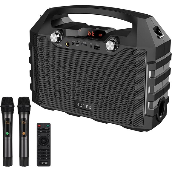 Hotec Wireless Bluetooth Portable PA Speaker System, Powerful Karaoke Machine with Dual Microphones for Karaoke, Wedding, Party, Teaching, Lecture, Church, Outdoor Indoor Activities
