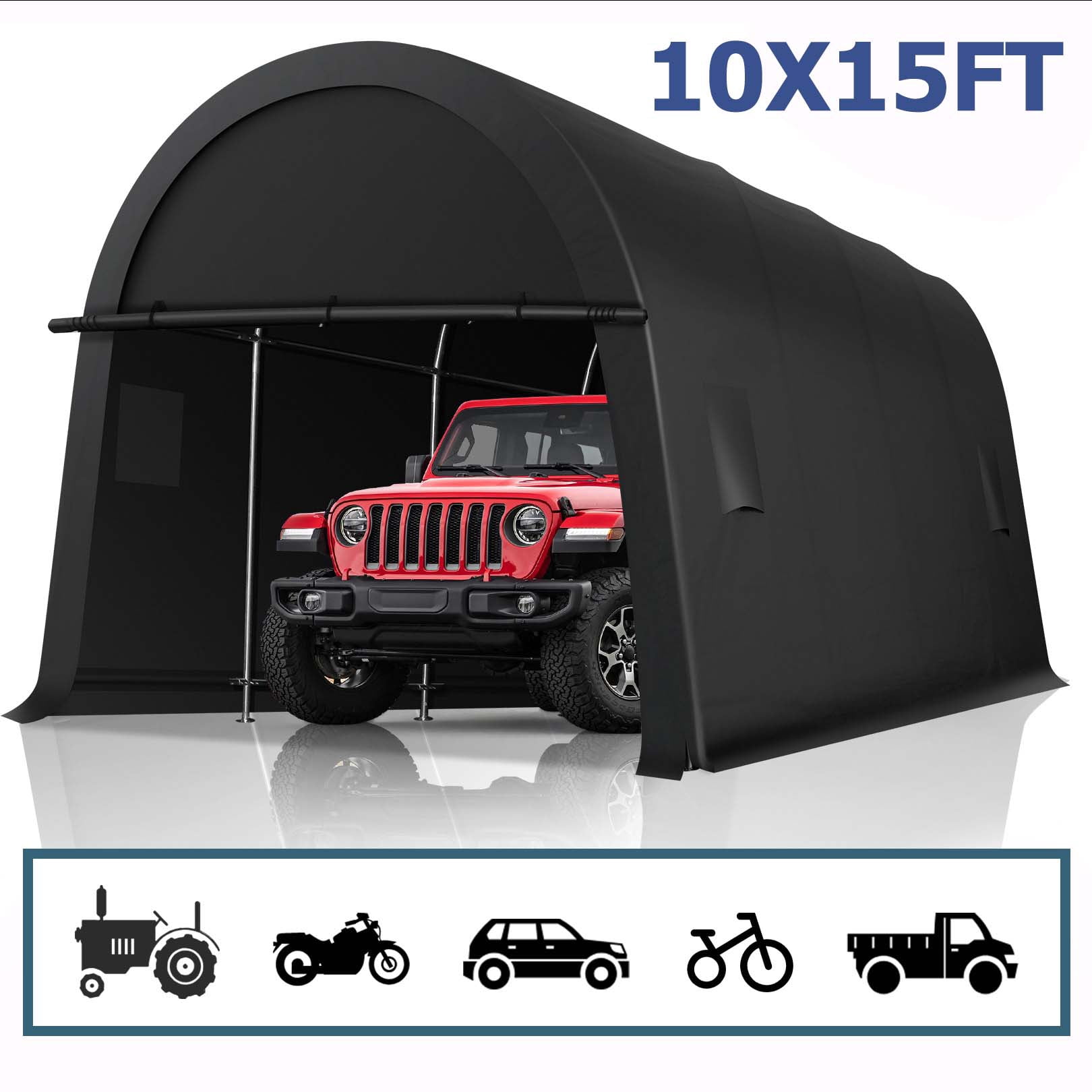 HOTEEL 10×15 ft Heavy Duty Carport Outdoor Metal Car Tent with Metal Frame and Round Roof, Anti-Snow Portable Garage Storage Shelter for Automobiles,Trucks and Boats