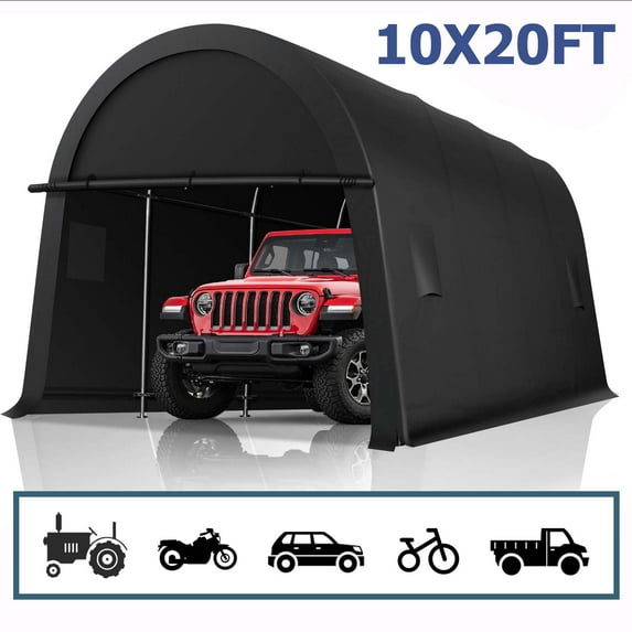 HOTEEL 10×20 ft Heavy Duty Carport Outdoor Metal Car Tent with Metal Frame and Round Roof, Anti-Snow Portable Garage Storage Shelter for Automobiles,Trucks and Boats