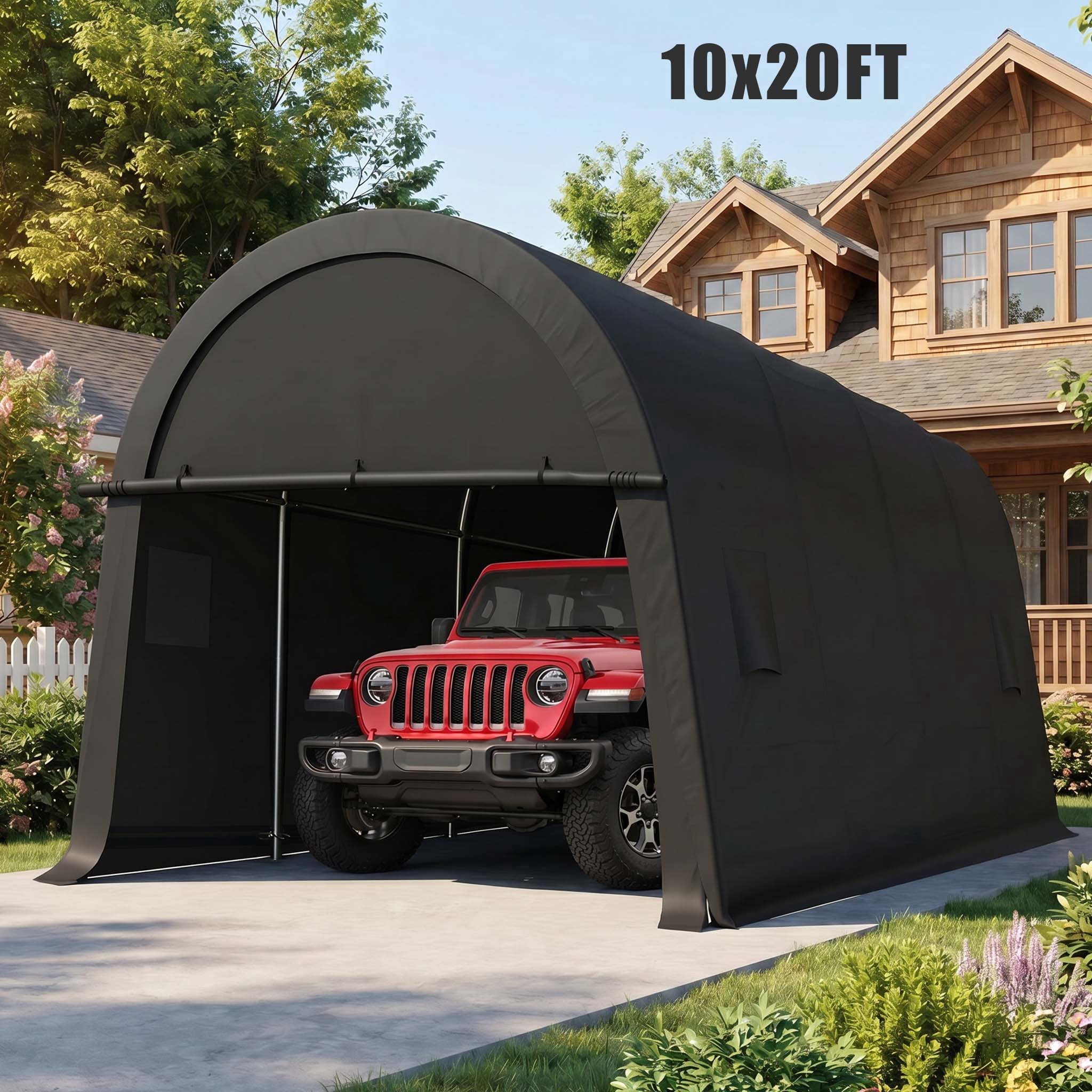 HOTEEL 10×20 ft Heavy Duty Carport Outdoor Metal Car Tent with Metal Frame and Round Roof, Anti-Snow Portable Garage Storage Shelter for Automobiles,Trucks and Boats