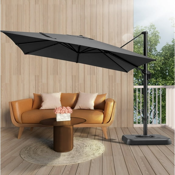 HOTEEL 10 Ft Cantilever Umbrella Square Outdoor Patio Umbrella Large Offset Hanging Umbrella Aluminum Umbrella with Base, 360° Rotation, Gray