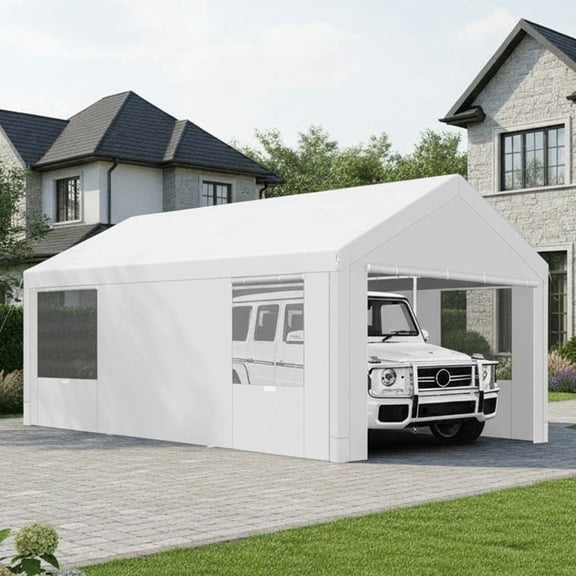 Hoteel 10'x20' Large Heavy Duty Carport with Steel Frame, Portable Garage Carport Wedding Tent Gazebo Big Tents Shelter with Waterproof Top Cover, All-Season Tarp, White