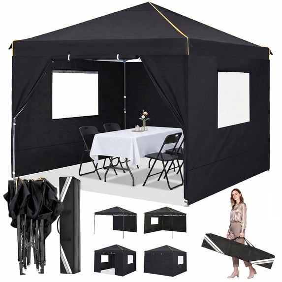 Hoteel 10x10 Canopy Tent with 4 Removable Sidewalls,Pop up Gazebo for Parties Wedding,Outdoor Party Tents with Carry Bag,Black