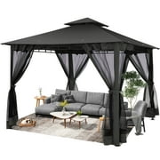 Hoteel 10x10 Gazebos for Patios, Canopy Tent Outdoor Gazebo Backyard Gazebo Patio with Mosquito Netting and Double Roof for Party, Wedding, BBQ and Event, Black