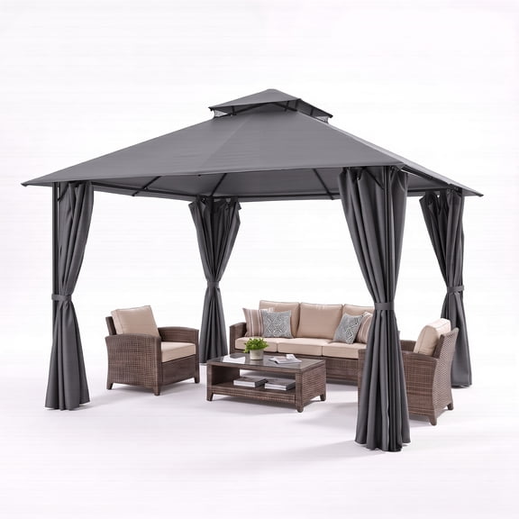 HOTEEL 10x10 Gazebos for Patios, Canopy Tent Outdoor Gazebo Backyard Gazebo Patio with Curtains and Double Roof for Party, Wedding, BBQ and Event, Gray(Updated)