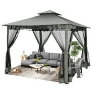Hoteel 10x10 Gazebos for Patios, Canopy Tent Outdoor Gazebo Backyard Gazebo Patio with Mosquito Netting and Double Roof for Party, Wedding, BBQ and Event, Gray