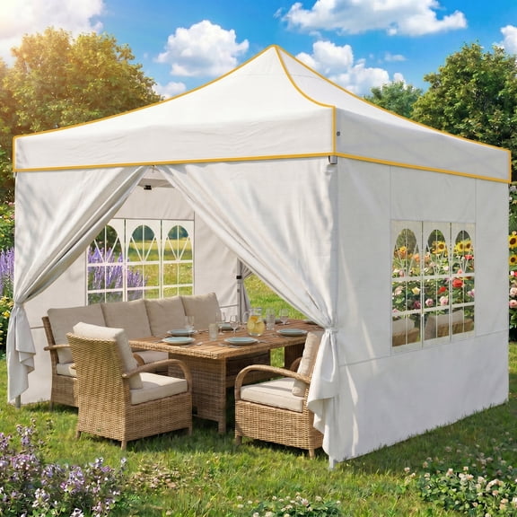 Hoteel 10x10 Heavy Duty Canopy Tent with 4 Sidewalls, Commercial Instant Shelter Tent for Parties,Wedding Event, Adjustable Outdoor Canopy with Carry Bag,White