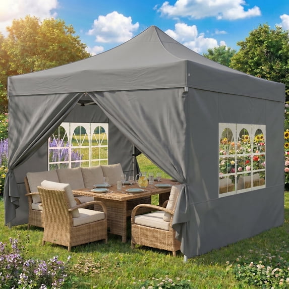 Hoteel 10x10 Heavy Duty Canopy Tent with 4 Sidewalls, Commercial Instant Shelter Tent for Parties, Wedding Event, Adjustable Outdoor Canopy with Carry Bag, 4 Ropes & 8 Stakes, Gray