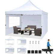Hoteel 10x10 Pop Up Canopy Tent with 3 Sidewalls, Commercial Party Tent Ez Waterproof Outdoor Instant Gazebo UV 50+ Event Shelter, Garden Tents for Parties Camping with Sandbags & Cover Bag, White