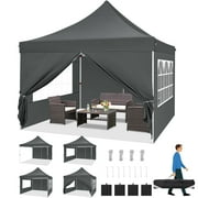 Hoteel 10x10 Pop up Canopy Tent Commercial Instant Canopy with 4 Sidewalls & Sandbags, UPF 50+ All Season Portable Tent for Parties Beach Camping Party Event Shelter Sun Shade, Gray