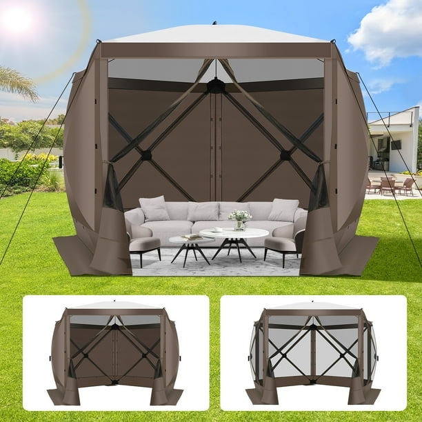 Hoteel 10x10ft Camping Gazebo Screen Tent 5 Sided Pop up Canopy Shelter with Mesh Windows Portable Carry Bag Stakes Waterproof UV 50 Large Shade Tents for Outdoor Camping Backyard Brown Walmart Busine...