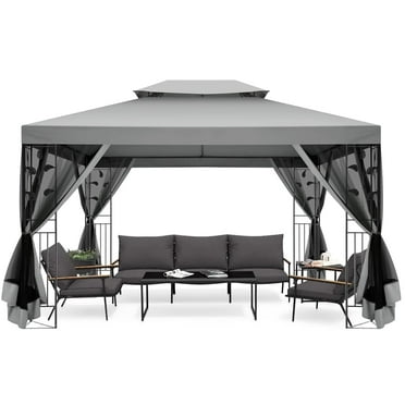 Hoteel 10x13 Outdoor Gazebo, Garden Tent for Patio Canopy with Leaf Screen Steel Frame and Mosquito Netting, Double Roof Canopy Tent for Deck, Backyard, Garden and Lawns, Gray