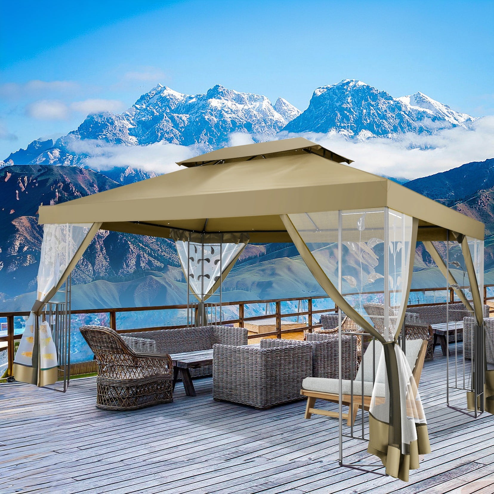 Hoteel 10x13 Outdoor Gazebo, Double Roof Garden Tent with Hoteel 10x13 Outdoor Gazebo, Double Roof Garden Tent with