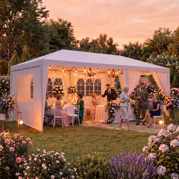 Hoteel 10x20 Party Tent Canopy,Outdoor Canopy with 6 Removable Sidewalls,Easy up Sun Shade UV Blocking Waterproof Tent for Backyard,Parties,Wedding,Birthday,Bbq, White