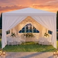 thumbnail image 1 of Hoteel 10x10 Party Tent Canopy Gazebo,Outdoor Canopy Tent with 4 Removable Sidewalls,Easy up Sun Shade UV Blocking Waterproof Outdoor Tent for Backyard,Parties,Wedding,Birthday,BBQ, White, 1 of 11