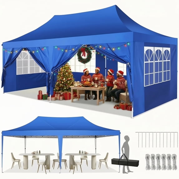 Hoteel 10x20 Pop up Canopy Gazebo,Outdoor Canopy Tent with 6 Removable Sidewalls,Easy up Sun Shade UV Blocking Waterproof Outdoor Tent for Backyard,Parties,Wedding,Birthday,BBQ,Light Blue