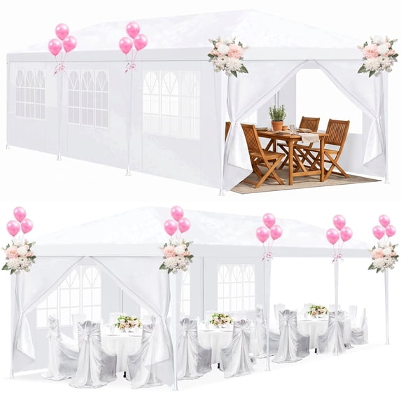 Hoteel 10x30 Party Tent Canopy Gazebo,Outdoor Canopy Tent with 8 Removable Sidewalls,Easy up Sun Shade UV Blocking Waterproof Outdoor Tent for Backyard,Parties,Wedding,Birthday,BBQ, White
