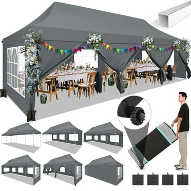 Hoteel 10x30 Pop up Canopy Tent with 8 Removable Sidewalls, Outdoor Canopy Waterproof Commercial Tents for Parties Wedding Patio Ez Outdoor Instant Gazebo with Roller Bag & Sandbags, Gray