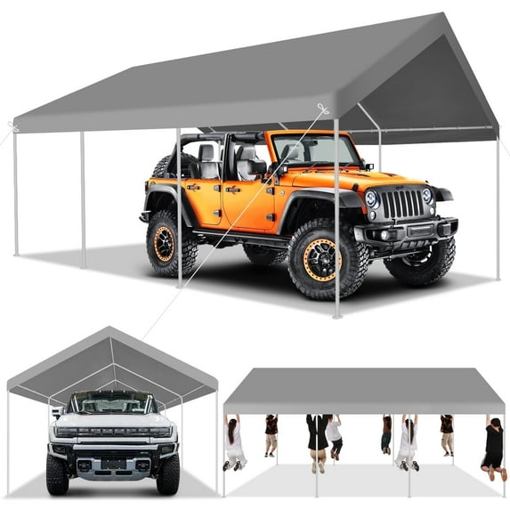 Hoteel 12'x20' Carport Heavy Duty Galvanized Car Canopy Tents with Powder-Coated Steel Frame, Quick Assembly Steel Shelter with All-Season Tarp for Outdoor Truck Boat Car Port Party Storage, Gray