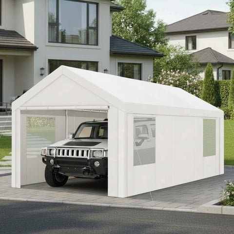 HOTEEL 12'x20' Heavy Duty Carport with Steel Frame, Portable Garage Car Tent Wedding Tent Gazebo Big Tents Shelter with Waterproof Top Cover, All-Season Tarp, White
