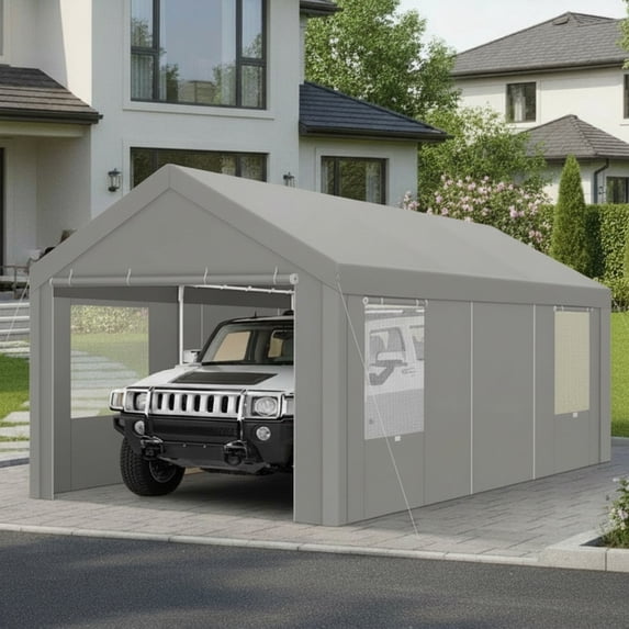 Hoteel 12'x20' Large Heavy Duty Car Tent with Steel Frame, Portable Garage Wedding Tent Gazebo Big Tents Carports Shelter with Waterproof Top Cover, All-Season Tarp for Outdoor Party Birthday, Gray