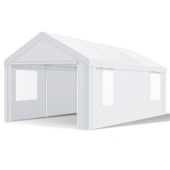 Hoteel 12'x20' Large Heavy Duty Car Tent with Steel Frame, Portable Garage Wedding Tent Gazebo Big Tents Carports Shelter with Waterproof Top Cover, All-Season Tarp for Outdoor Party Birthday, White