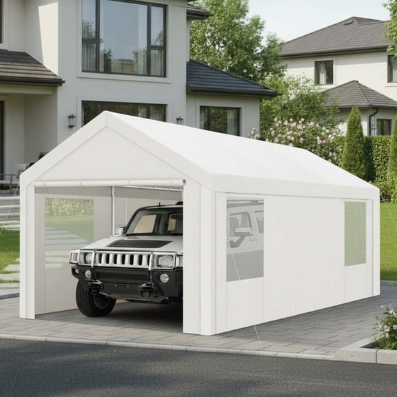 Hoteel 12'x20' Large Heavy Duty Car Tent with Steel Frame, Portable Garage Wedding Tent Gazebo Big Tents Carports Shelter with Waterproof Top Cover, All-Season Tarp for Outdoor Party Birthday, White