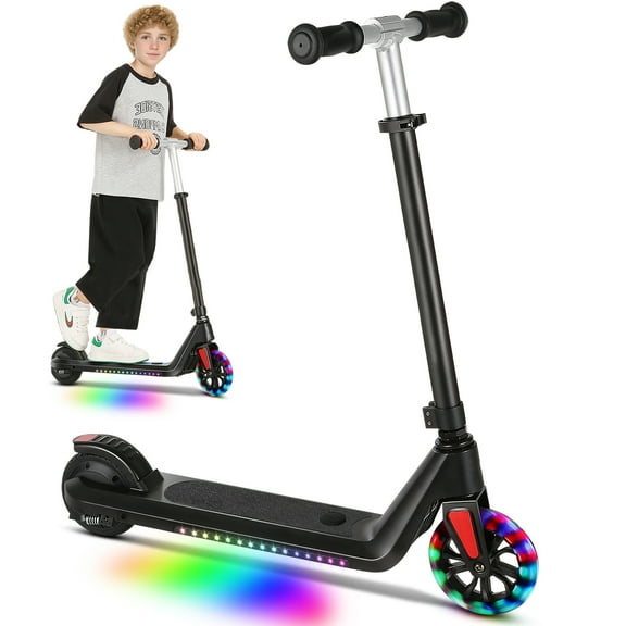 Hoteel 120W Kids Electric scooter,LED Lighted Wheels and 4 Adjustable Height Handlebars,Foldable Anti-Slip Deck Electric Scooter,10 Mph,6 Years and up for Kids