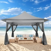Hoteel 12x12 Outdoor Pop-up Gazebo Canopy with Mosquito Netting  3 Adjustable Height for Backyard, Garden, Lawn,Light Grey