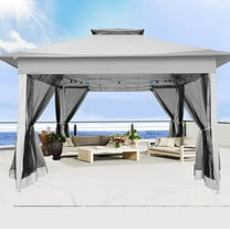 Hoteel 12x12 Outdoor Pop-up Gazebo Canopy with Mosquito Netting 2-Tiered Vented Top 3 Adjustable Height for Backyard, Garden, Lawn,Silver