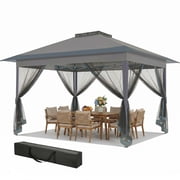 HOTEEL 12' x 12' Outdoor Pop-Up Gazebo Canopy with Mosquito Netting, 2-Tiered Vented Top, 3 Adjustable Heights for Backyard, Garden, Lawn, Light Grey