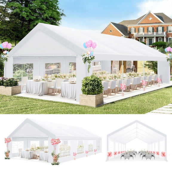 HOTEEL 20x30 Party Tent Heavy Duty with Removable Sidewalls & 4 Built-in Sandbags, Commercial Wedding Large Tent, UV 50+, Waterproof, White