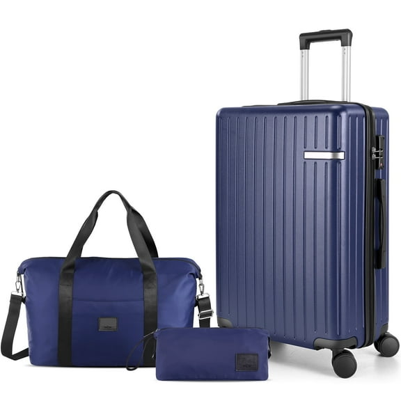Hoteel Luggage Sets 3 Piece 20 inch Lightweight Carry On Travel Luggage, ABS+PC Hardside Suitcase with Duffel Bag and Toiletry Bag(Navy Blue)