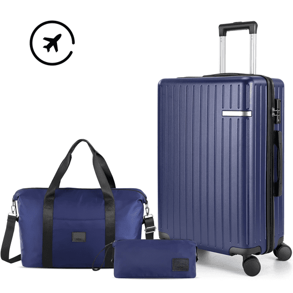 HOTEEL Carry On Luggage 3 Piece 20 inch Lightweight Travel Luggage Set, ABS+PC Hardside Suitcase with Duffel Bag and Toiletry Bag(Navy)