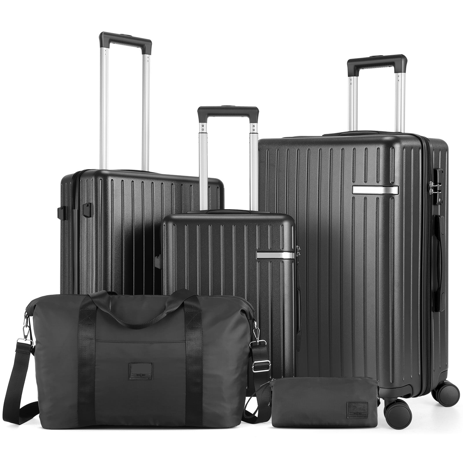 Hoteel 5 Piece Hardshell Luggage Set,Expandable PC+ABS Durable Suitcase,Hardside Lightweight Suitcase with TSA Lock Spinner Wheels,Black - Walmart.com