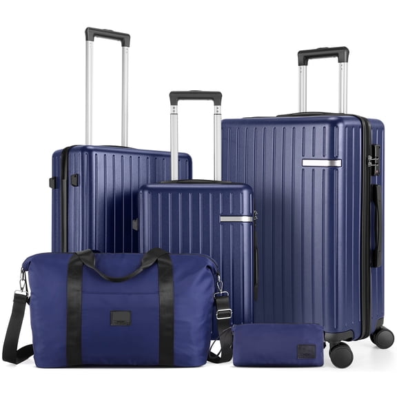HOTEEL 5 Piece Hardshell Luggage Set,Expandable PC+ABS Durable Suitcase,Hardside Lightweight Suitcase with TSA Lock Spinner Wheels(Navy)