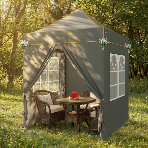 Hoteel 6.5x6.5ft Pop Up Canopy Tent, Heavy Duty Canopy Easy Set up All Weather Waterproof Outdoor Canopy Tent for Parties, Beach, Garden, Camping with Storage Bag, 3 Adjustable Heights, UPF50+, Gray