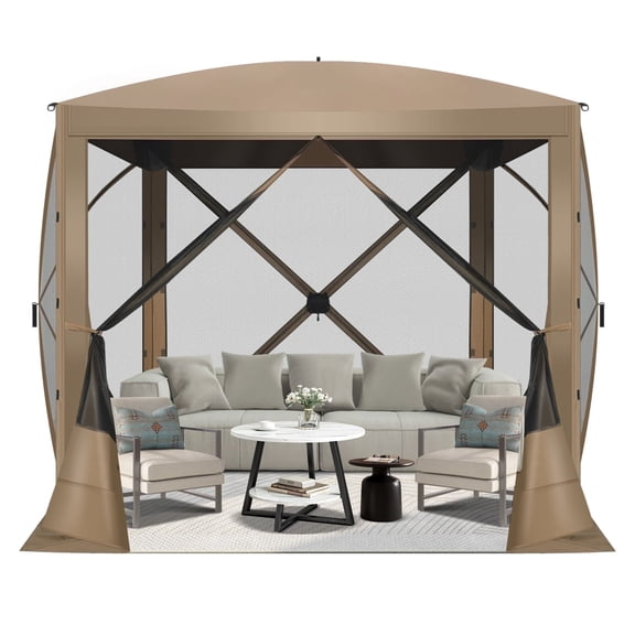 HOTEEL 6x6 ft Pop Up Gazebo Screen House Tent for Camping with and Mosquito Netting, Waterproof, UV Resistant, Portable Carry Bag, for Outdoor Camping, Lawn and Backyard, Khaki