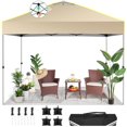 thumbnail image 1 of Hoteel Canopy 10x10 Pop Up Canopy Tent 1-Button Push Easy up Outdoor Canopy Instant Portable Commercial Shelter Waterproof UPF50+ Gazebo with Reflective Strip, Air Vent & 4 Sandbags, Khaki, 1 of 7